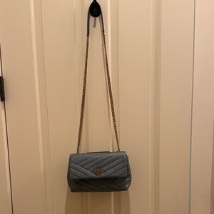 Tory Burch Small Kira Chevron Convertible  Blue Quilted Crossbody/ Shoulder Bag